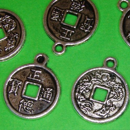 Chinesische Münze - Glücksmünze  Metallanhänger dunkelsilber