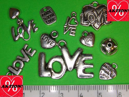 LOVE und Herzen Set 10 Metallanhänger/ Perlkappe AKTIONSPREIS!