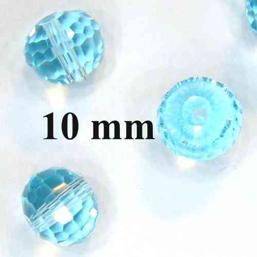 10 Glasschliffperlen aquamarine 10mm rund  facettiert