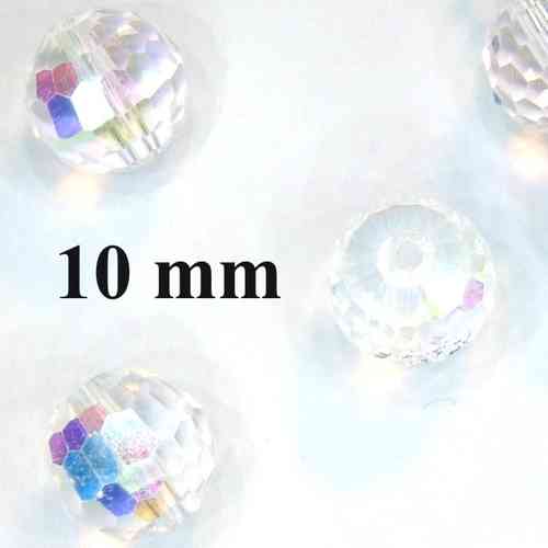 10 Glasschliffperlen kristall AB 10mm rund  facettiert