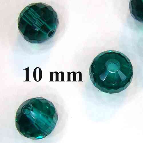 10 Glasschliffperlen smaragdgrün 10mm rund 96-seitig facettiert