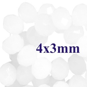25 Glasschliffperlen Rondell weiß milchig 4x3mm facettiert