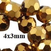 25 Glasschliffperlen Rondell gold 4x3mm facettiert