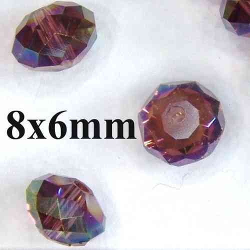 14 Glasschliffperlen Rondell amethyst AB 8x6mm facettiert
