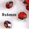 14 Glasschliffperlen Rondell rot-silber 8x6mm facettiert