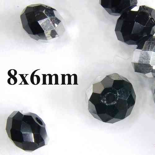 14 Glasschliffperlen Rondell schwarz-silber 8x6mm facettiert