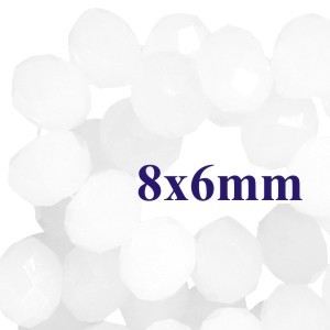 14 Glasschliffperlen Rondell milchig weiß 8x6mm facettiert