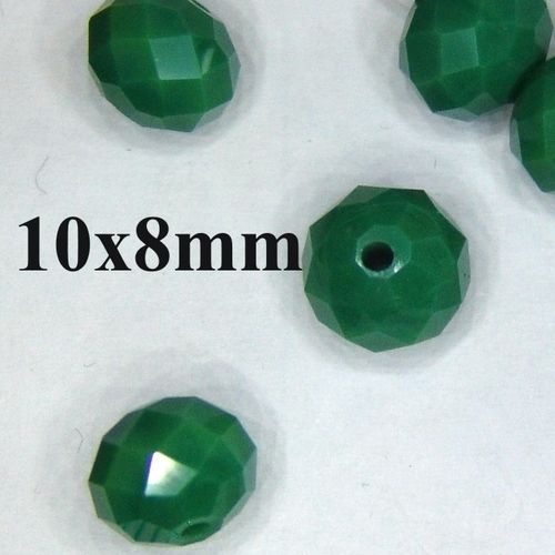 14 Glasschliffperlen Rondell grün opak 10x8mm facettiert