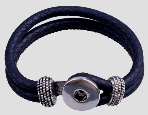 Kunstleder Armband sehr dunkelblau/ fast schwarz mit Struktur Chunk Druckknopf L