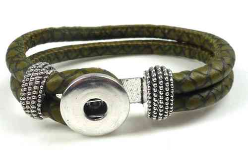 Kunstleder Armband  oliv mit Struktur Chunk Druckknopf L