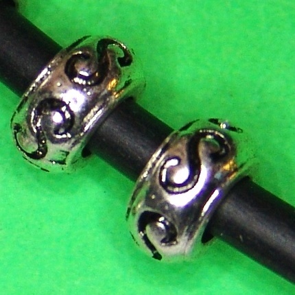 3 S-Muster Großlochperle Rondell Metall für Ø4,5mm Band